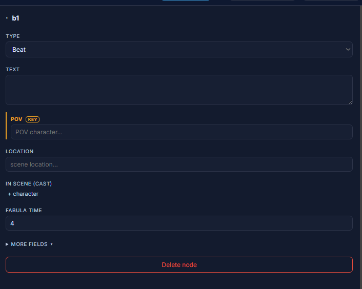 The Beat parameter editor in the StoryGraph inspector