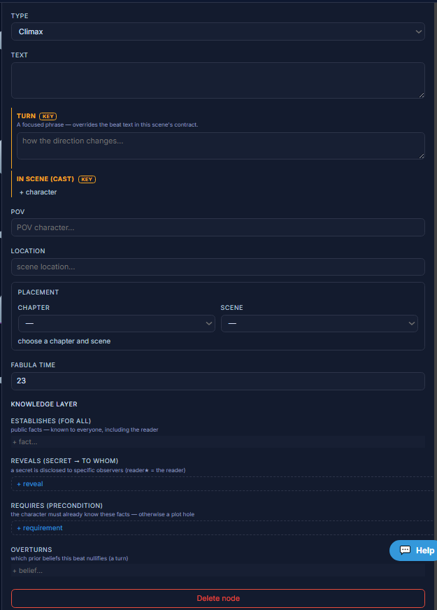 The Climax parameter editor in the StoryGraph inspector