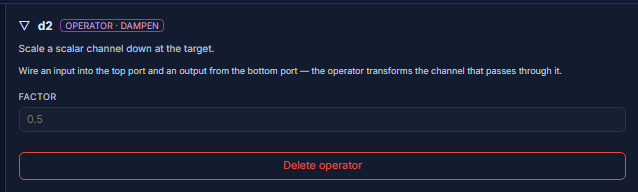 The DAMPEN parameter editor in the StoryGraph inspector
