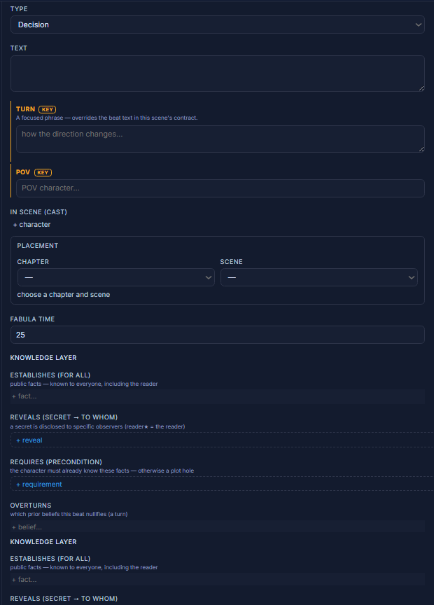 The Decision parameter editor in the StoryGraph inspector