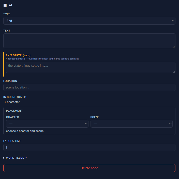 The End parameter editor in the StoryGraph inspector