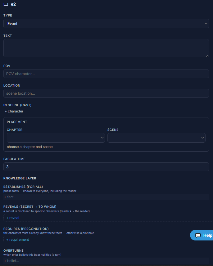 The Event parameter editor in the StoryGraph inspector