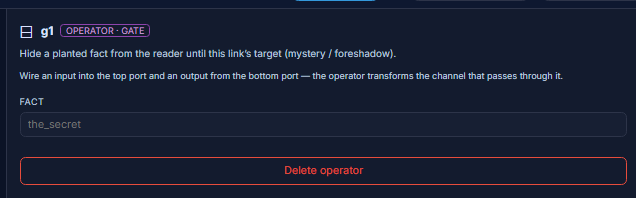 The GATE parameter editor in the StoryGraph inspector