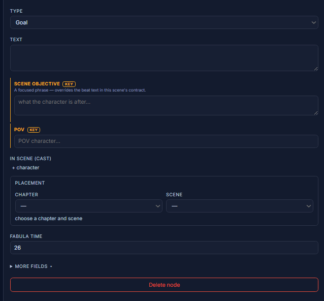 The Goal parameter editor in the StoryGraph inspector