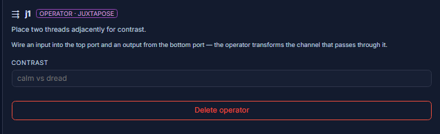 The JUXTAPOSE parameter editor in the StoryGraph inspector