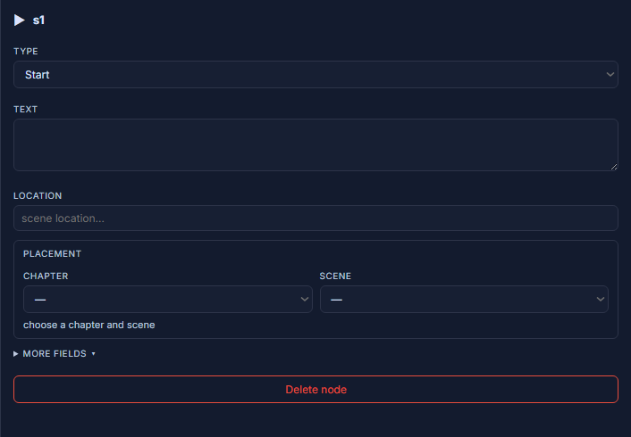 The Start parameter editor in the StoryGraph inspector
